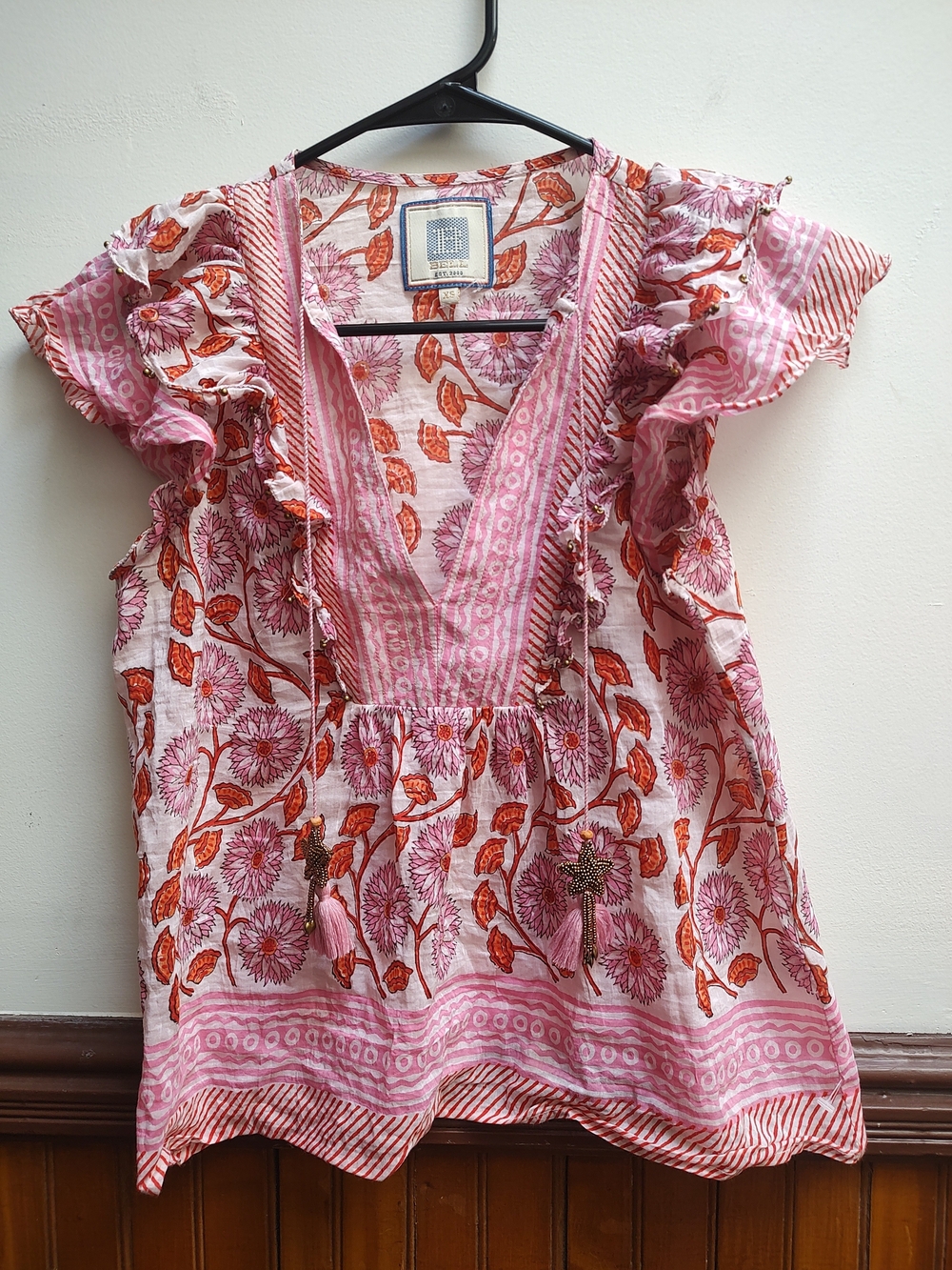 Bohemian Floral V-Neck Blouse in Pink and Orange - Lightweight Women’s Top Boho
